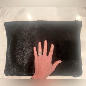 Clare V Large Black Leather Flat Clutch